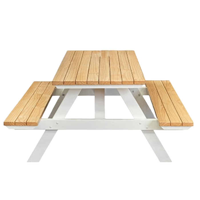 Varnished White Legs Outdoor Picnic Table